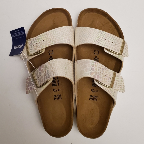 Birkenstock Arizona Shiny Snake Cream Sandals - Picture 2 of 6